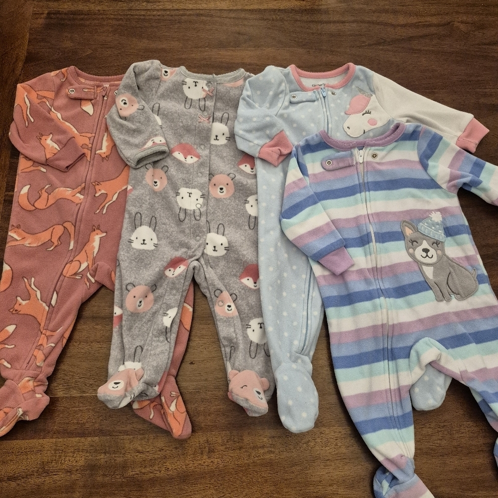 Carters Baby Girl's Blue & Pink Animal Fleece Winter Sleepers Size 3-6M